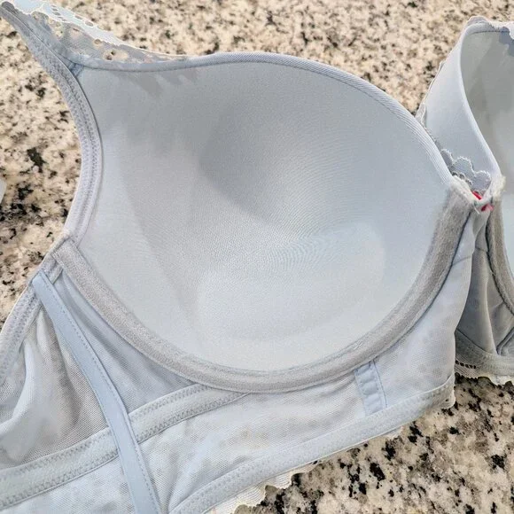 CACIQUE Boost Plunge Bra 42D Light Blue Lace Eyelet Baby Doll Feminine Sexy - Picture 8 of 9